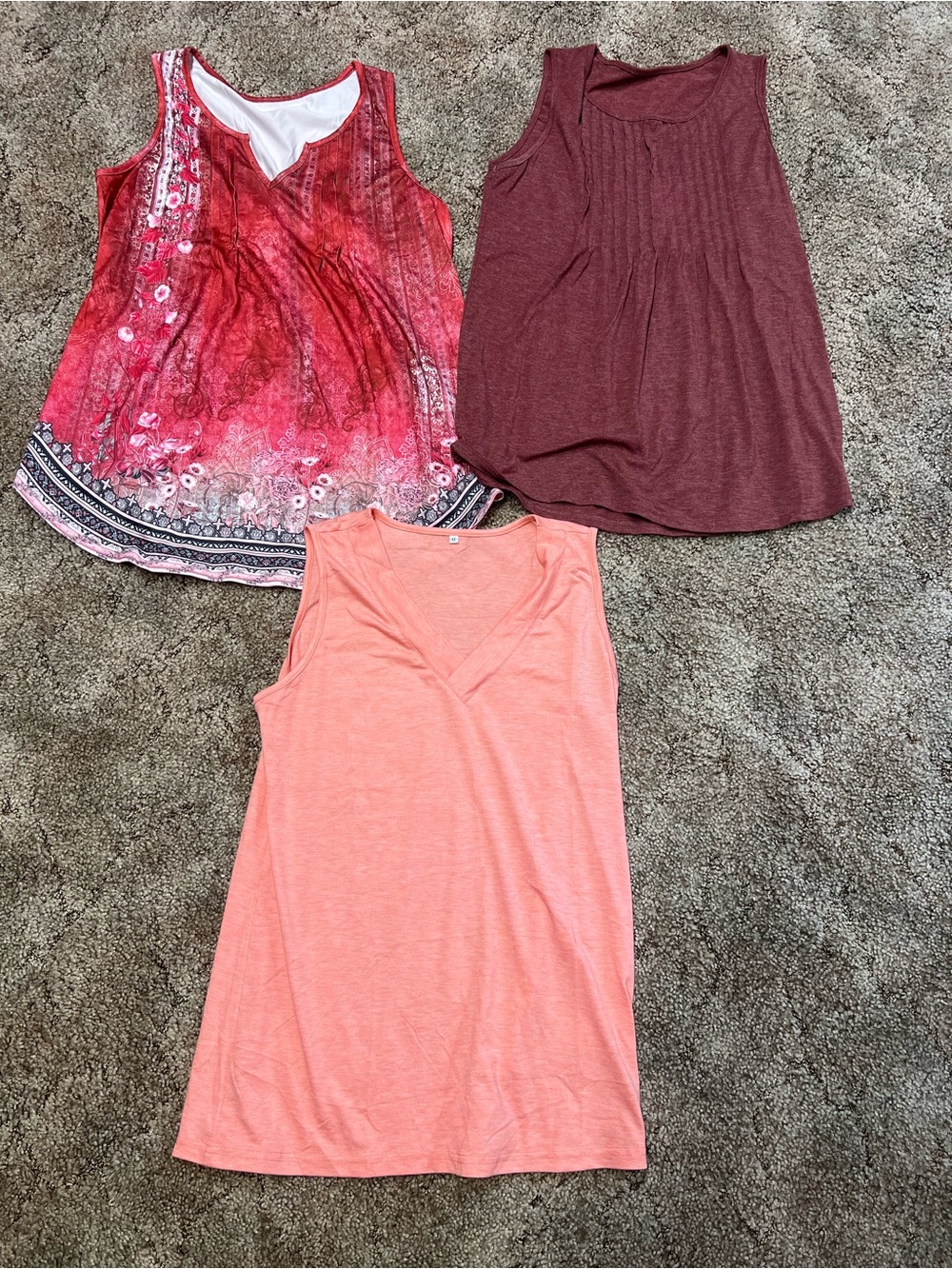 Lot of 3 Sleeveless Tops - Floral Red, Burgundy, Coral